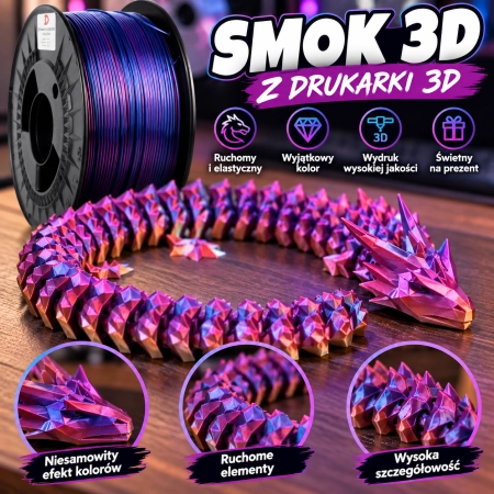 Smok 3D Ruchomy Flexi PLA Silk Fioletowo-Niebieski Figurka Dekoracyjna